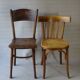 Set of 36 mismatched Bistrot chairs, 1920 to 1950, wooden seats.