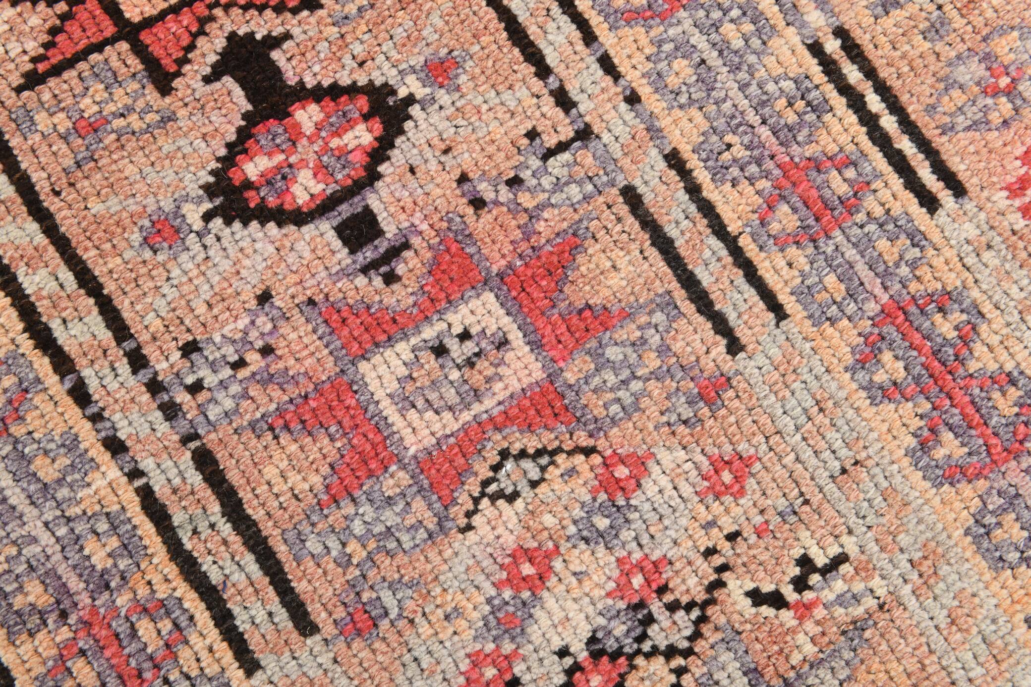 3x13 Soft Pink Vintage Oushak Long Stairs Runner Rug, 83x379 Cm