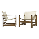 Pair of Vintage Safari Lounge Chairs in Canvas & Wood, 1970s