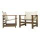 Pair of vintage safari lounge chairs in canvas and wood, 1970s.