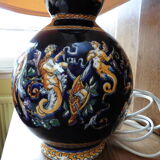 Ceramic lamp signed Gien, Renaissance décor