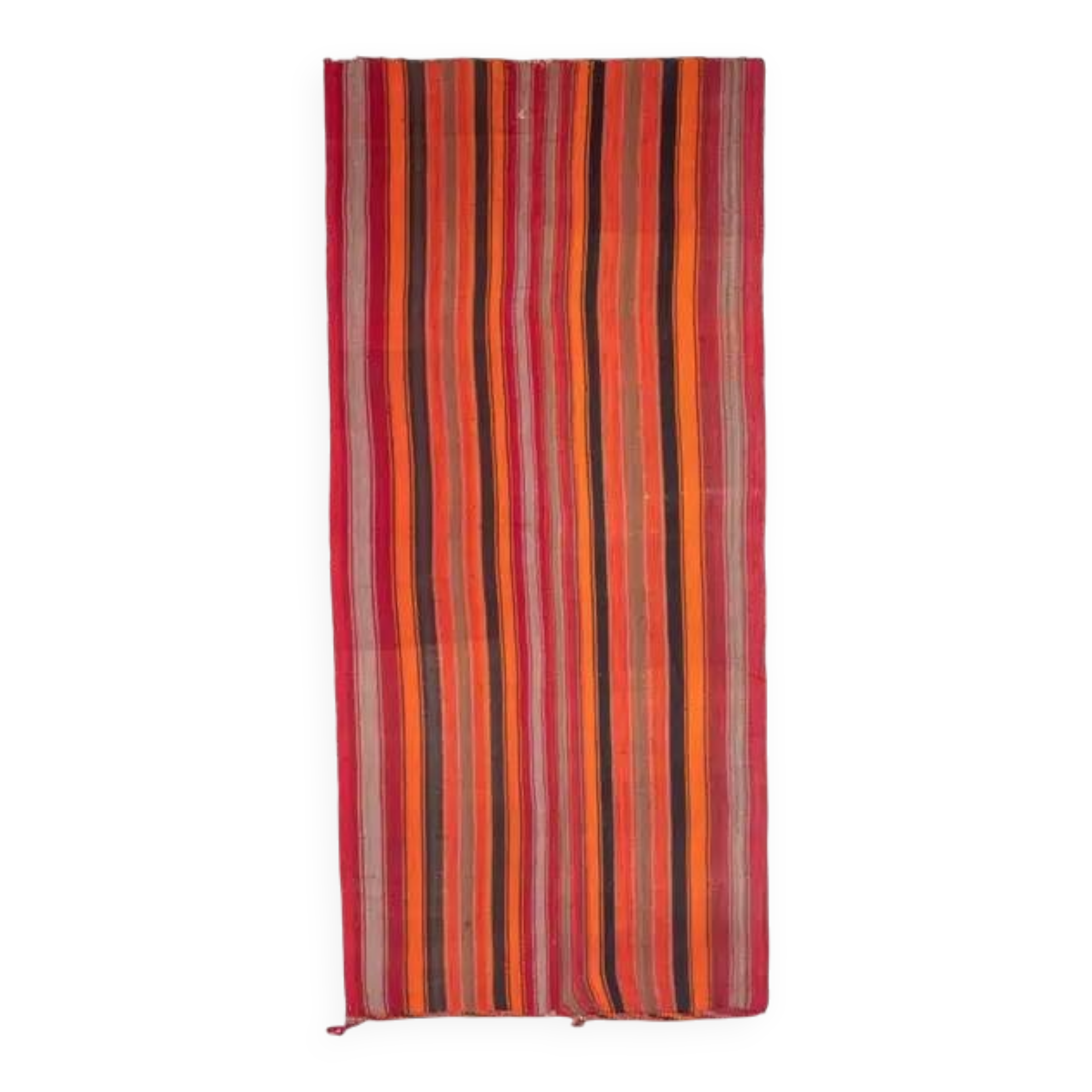 Orange Red Vintage Handmade Wool Cotton Kilim Runner Rug 172x372