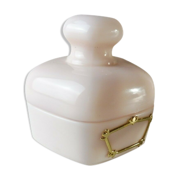 Ancien pot en opaline rose pale, forme hexagonale
