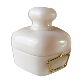 Ancien pot en opaline rose pale, forme hexagonale