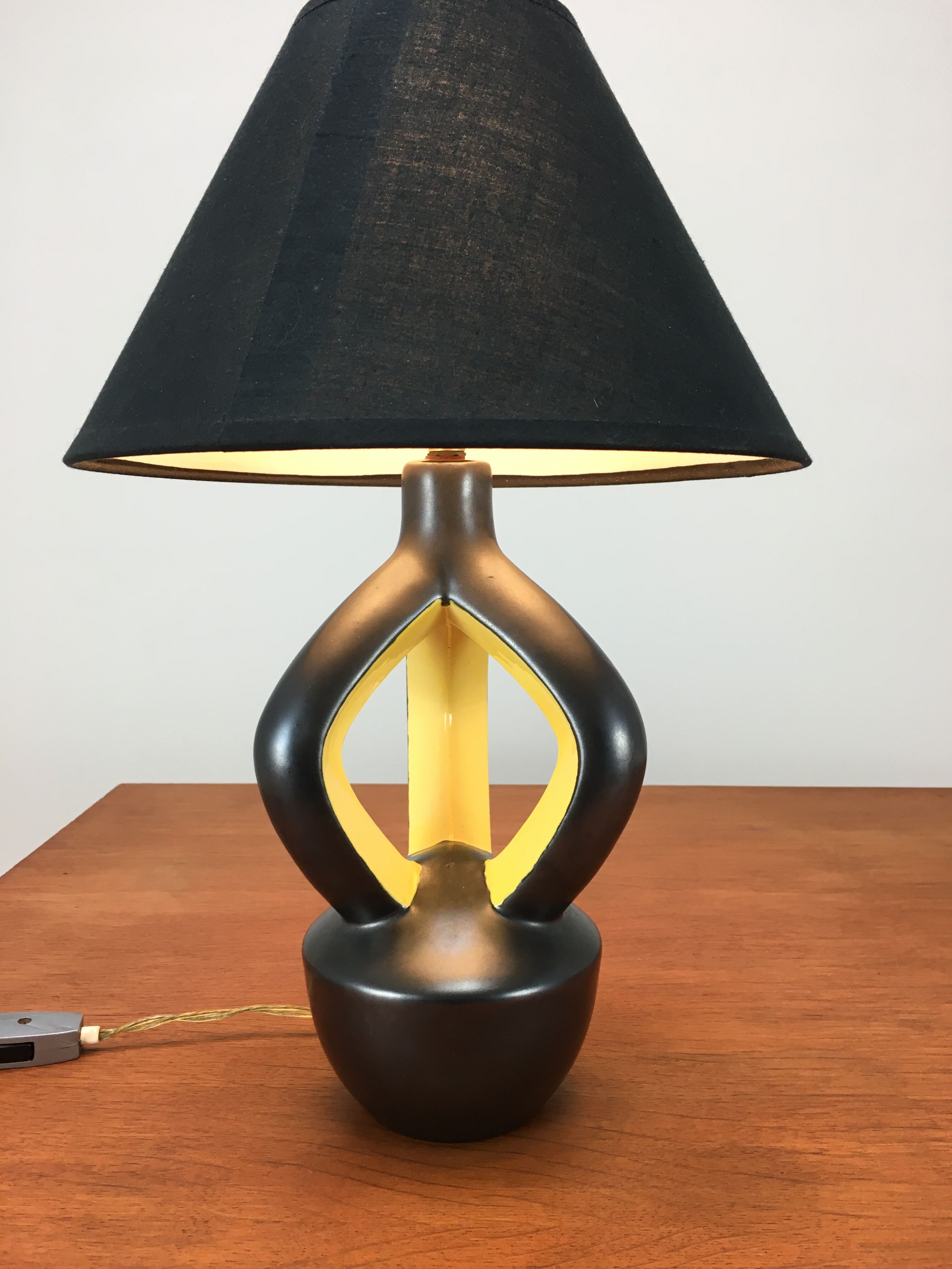 Yellow and black ceramic lamp, Vallauris