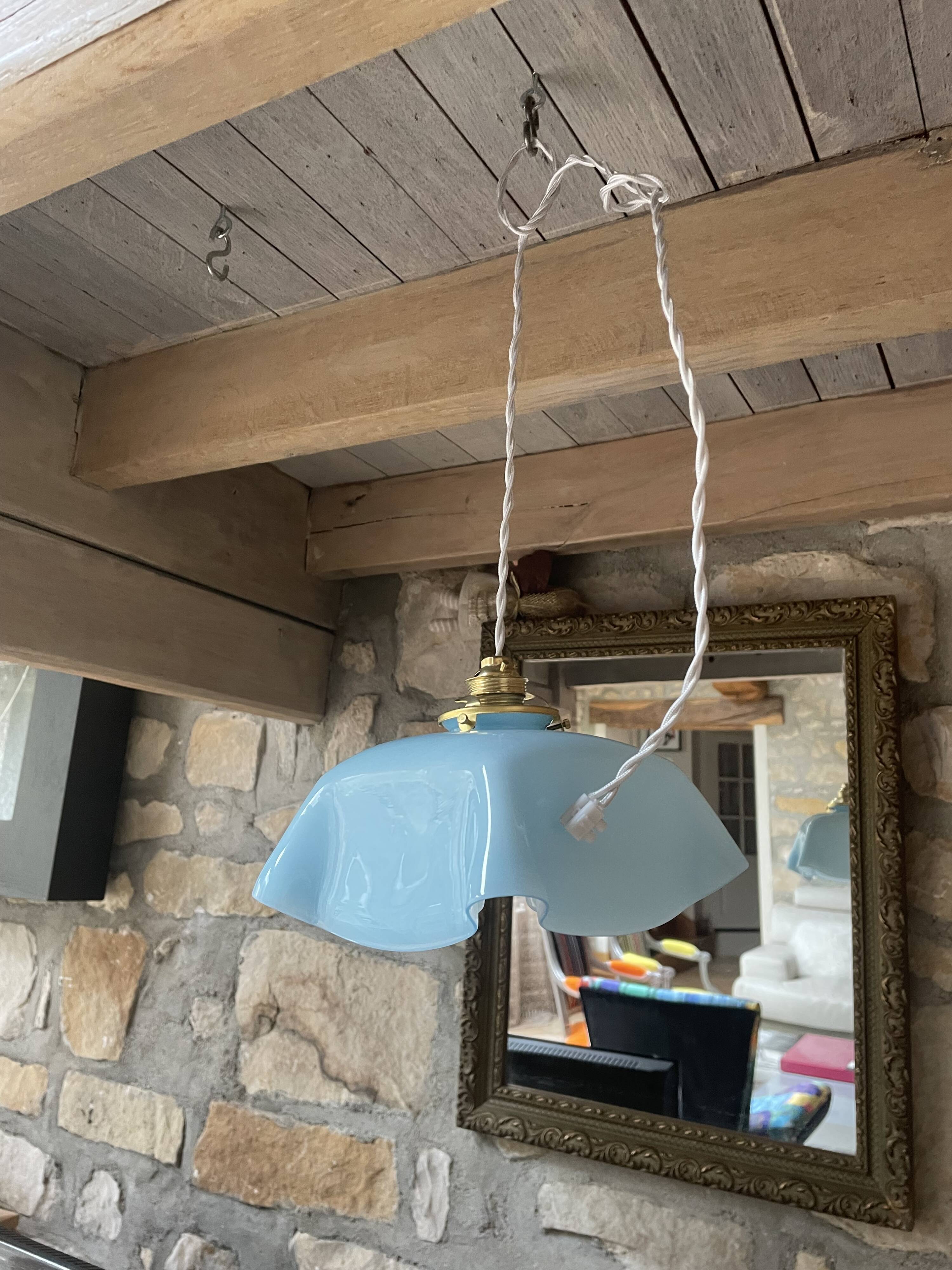 Vintage opaline blue pendant lamp