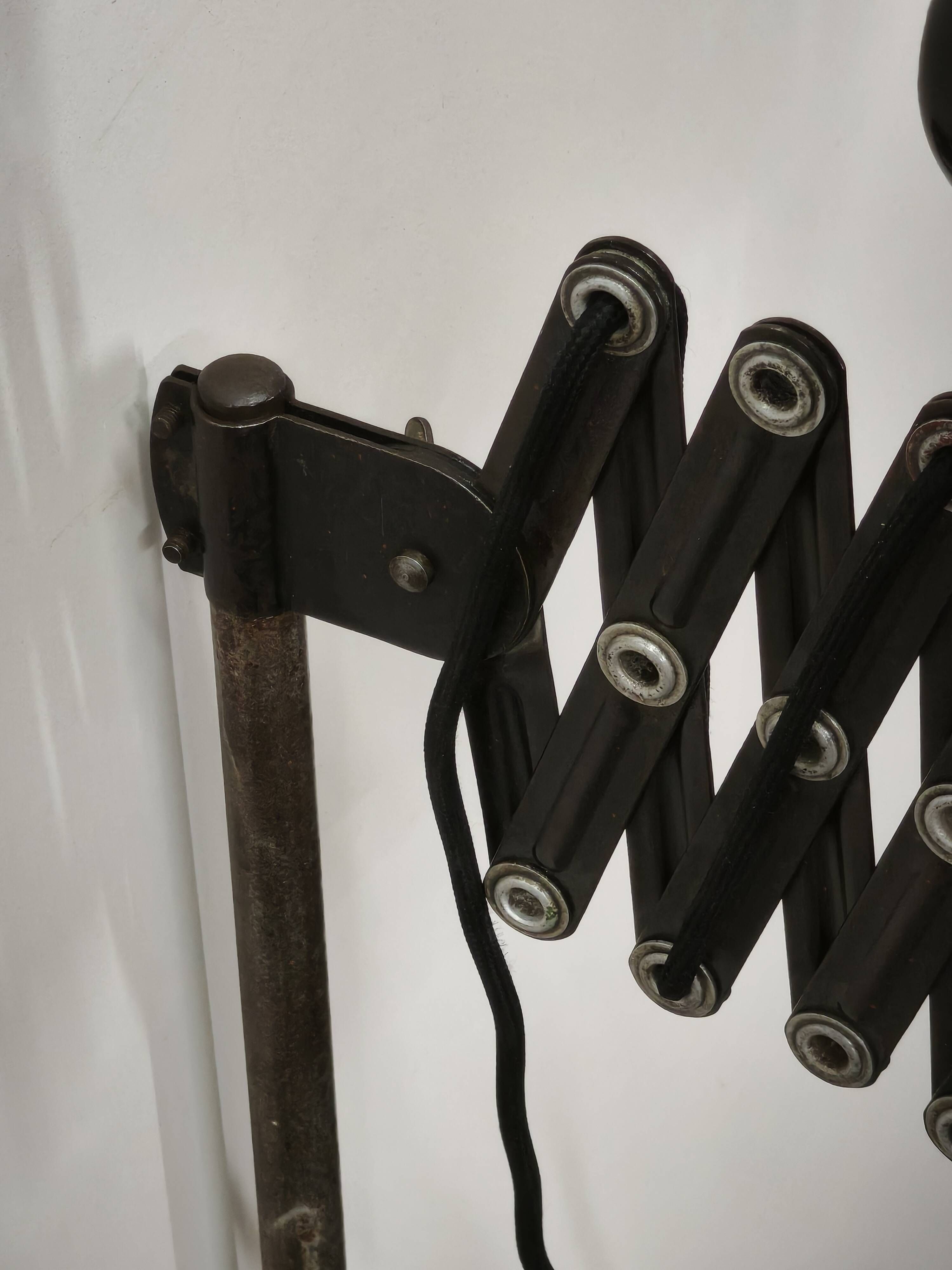1930s Bauhaus Industrial Scissor Arm Wall Lamp, Black Enamel, Czechoslovakia