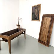 Farm table, old solid oak dough trough, France, around 1920.