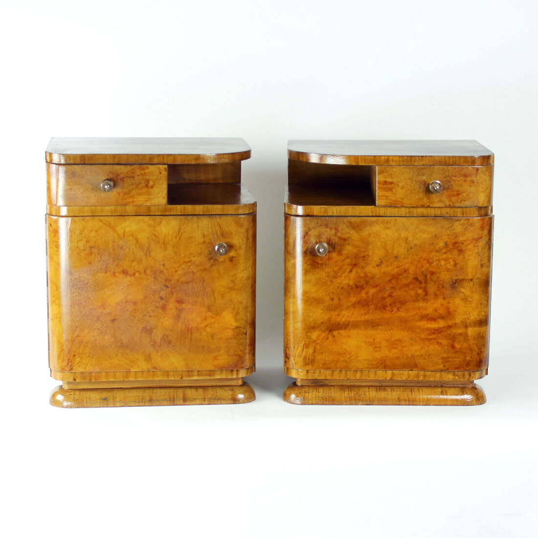 Art Deco Bedside Tables In Wood, Czechoslovakia 1940s
