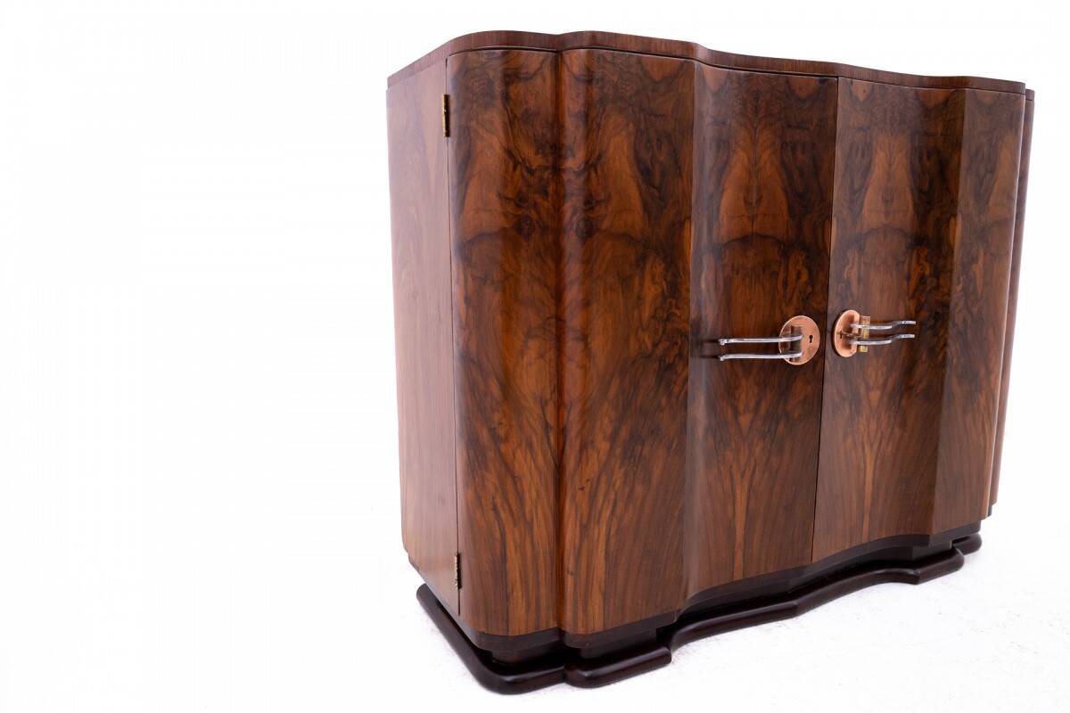 Art Deco walnut commode cabinet, Western Europe, mid-20th century.