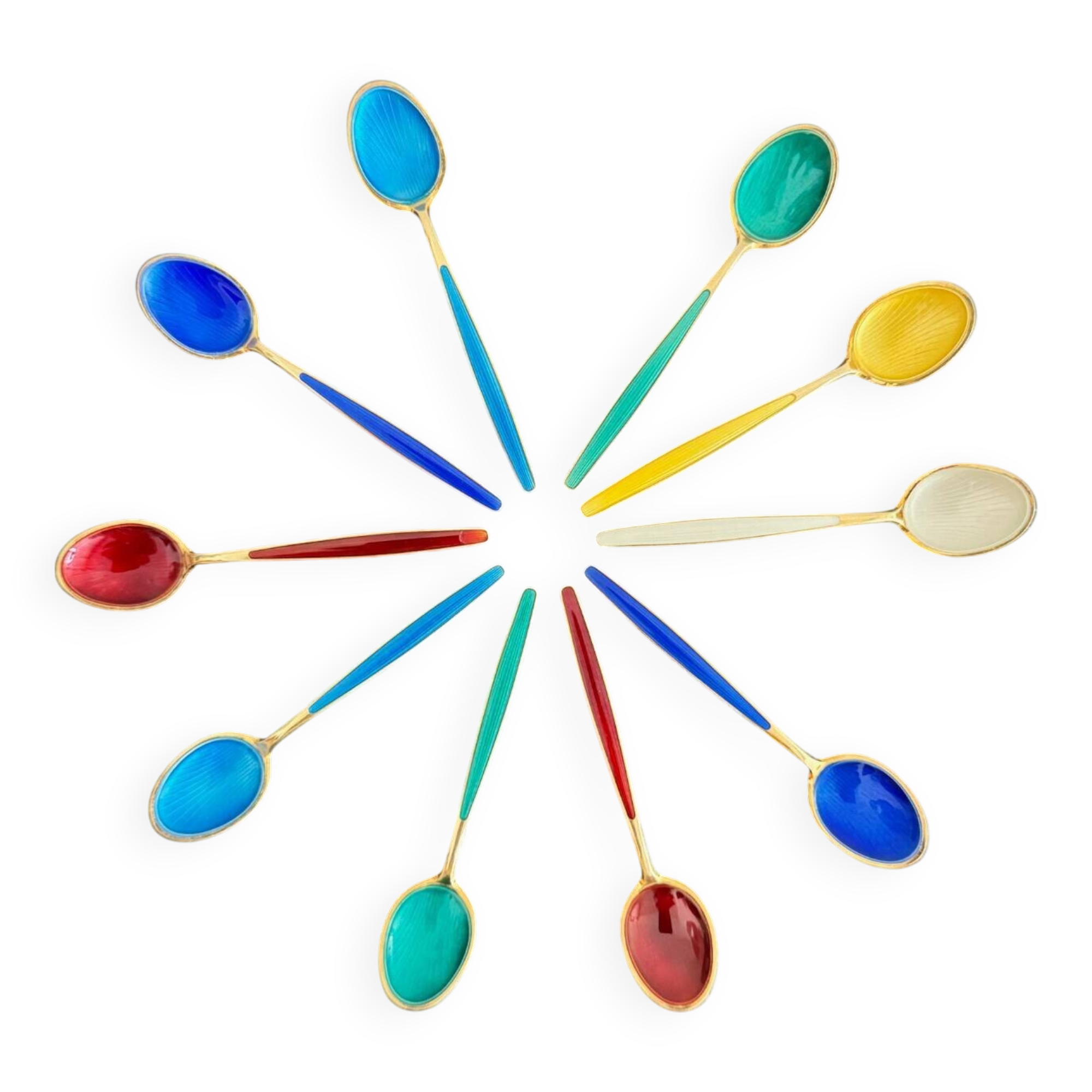 10 silver and vermeil enamel spoons Norway-Sterling 20th century