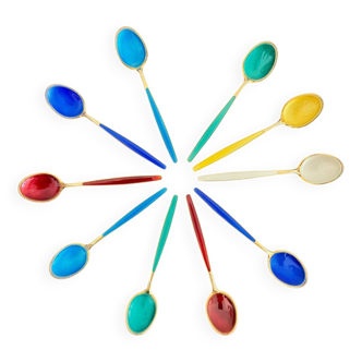 10 silver and vermeil enamel spoons Norway-Sterling 20th century