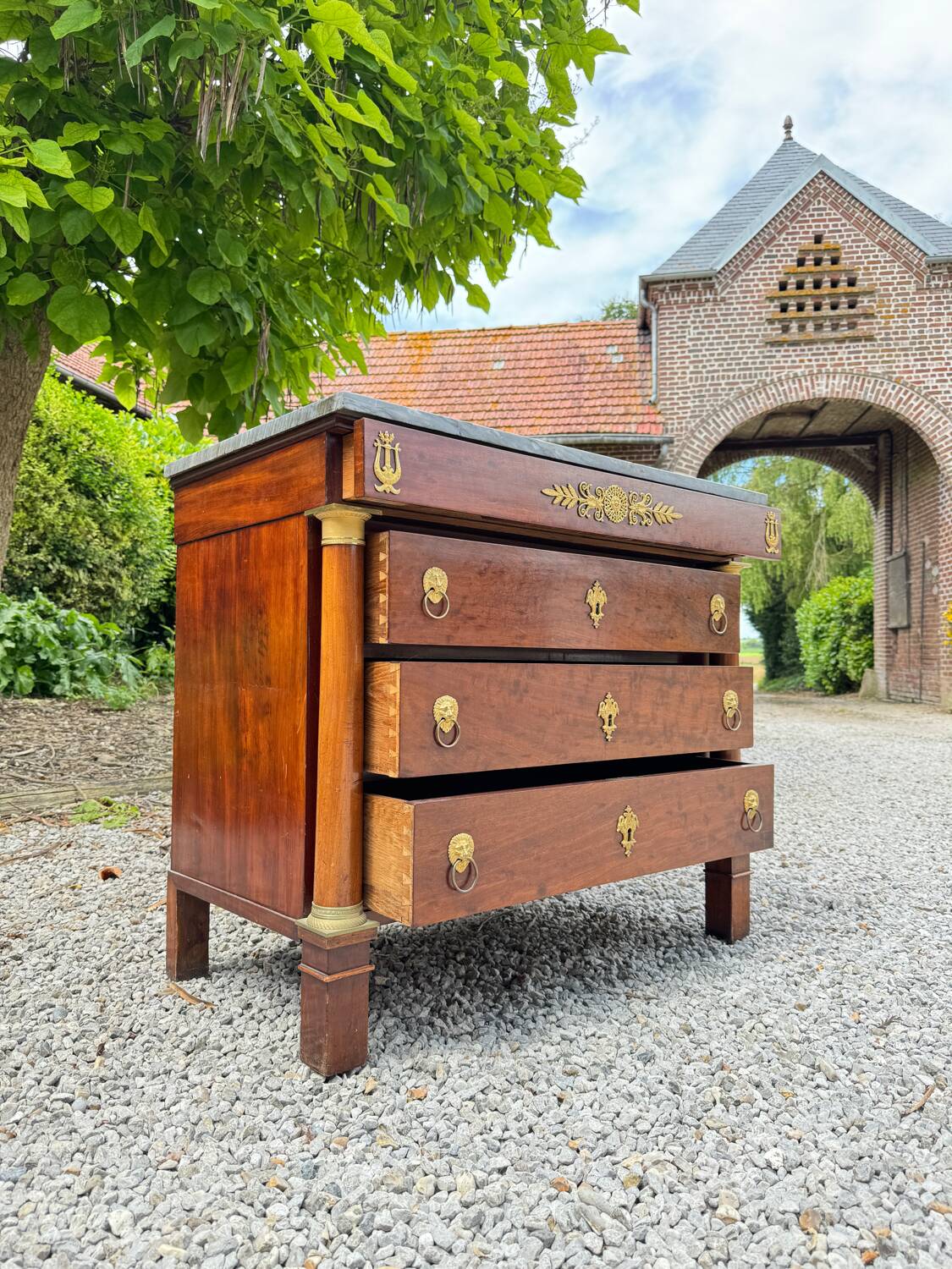 Rare empire period mahogany chest of drawers stamped courte