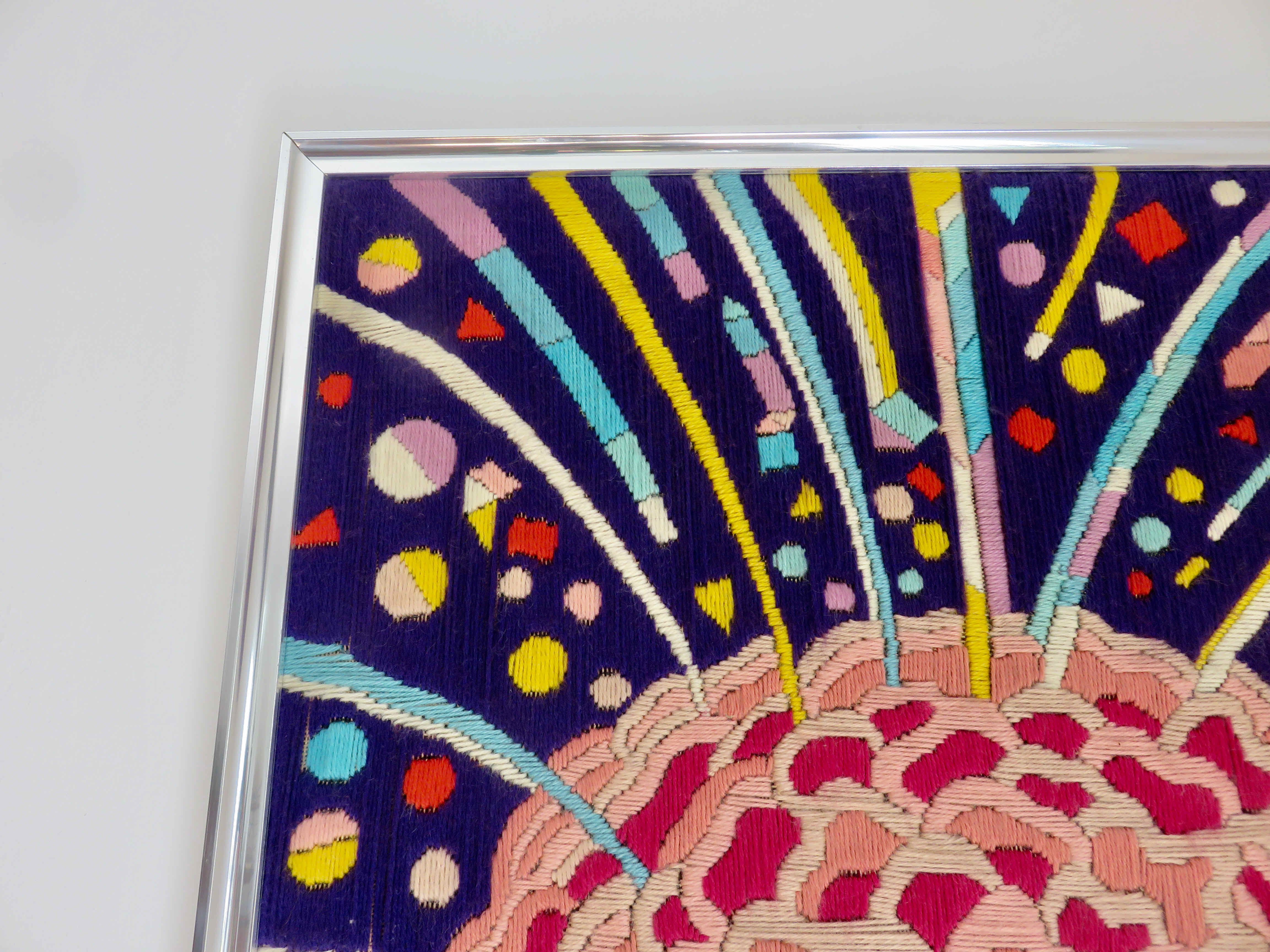 "Futuristic" wool tapestry, framed 70s