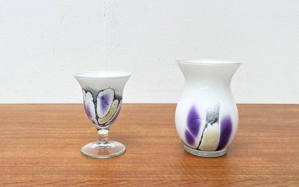 Vintage German glass vase and cup by Hans Jürgen Richartz for the Richartz art collection, set of 2.