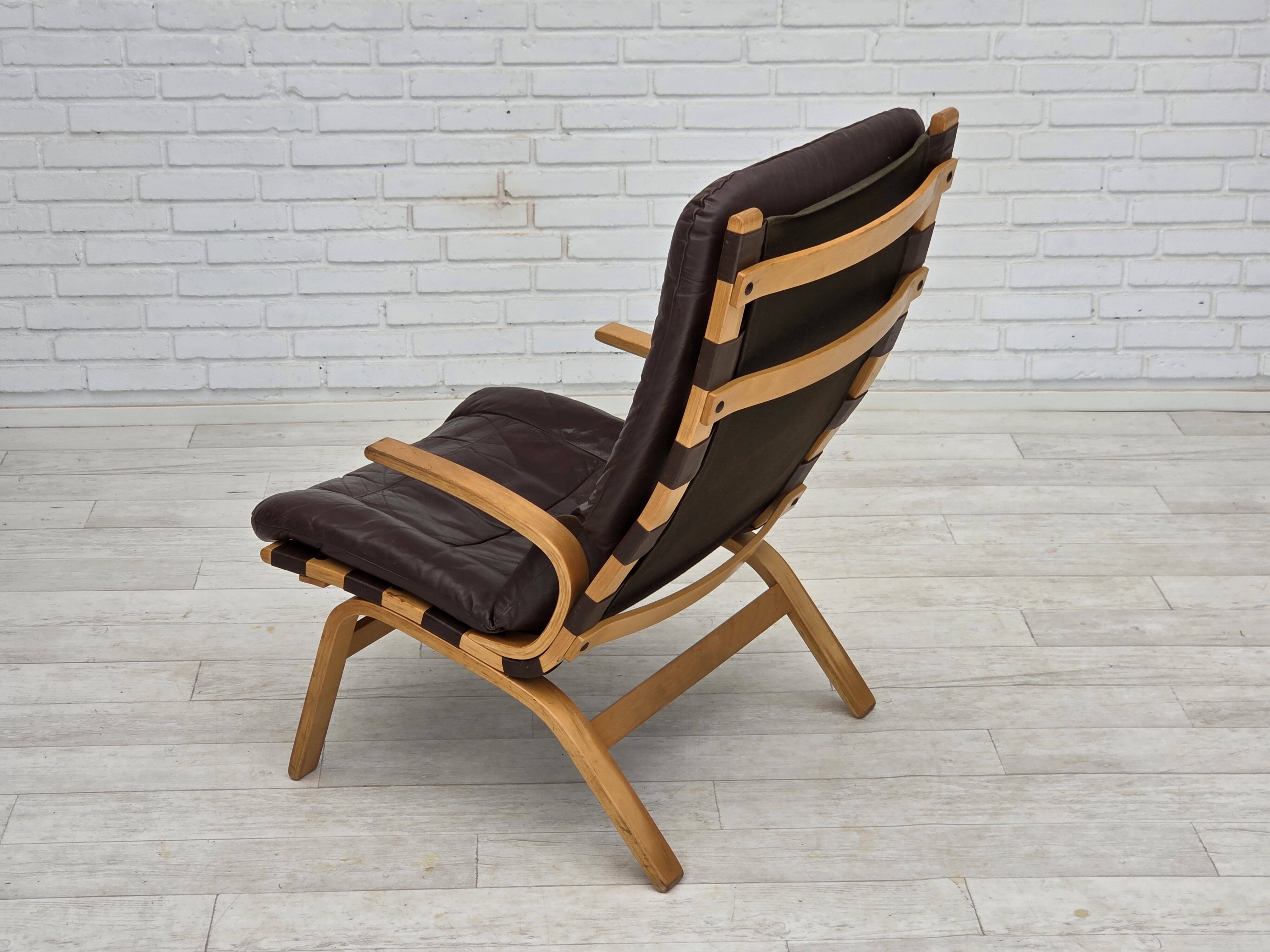 1970s, Danish design by Farstrup, set of 2 armchairs, furniture leather.