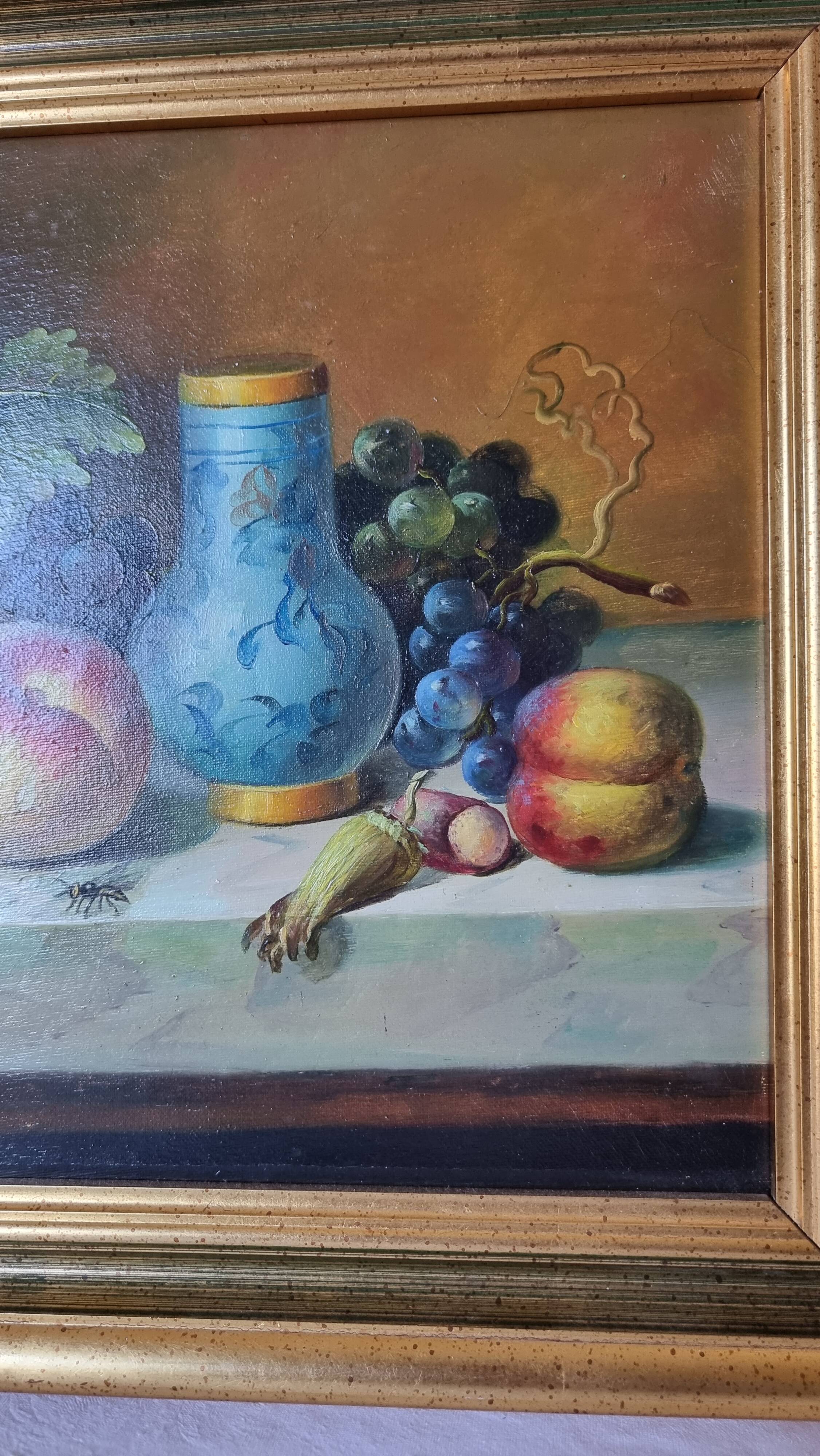 Original oil on canvas signed by Antonio De Giovan, classical still life.