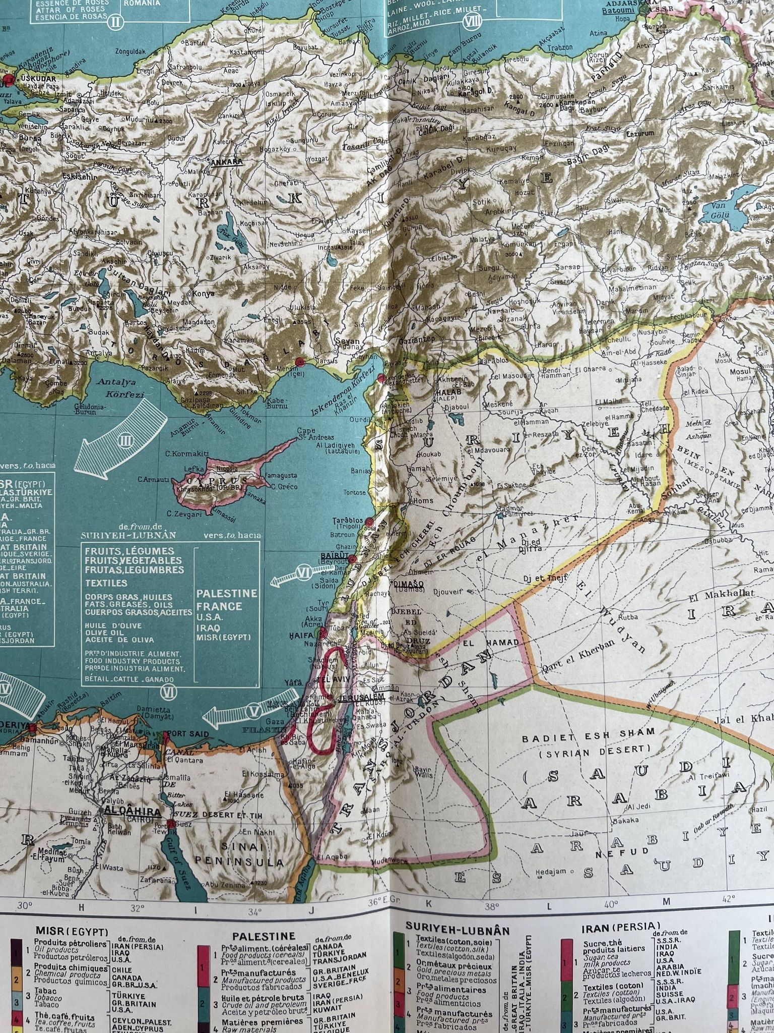 Old map Eastern Mediterranean — Trade flows 1946 | Greece,