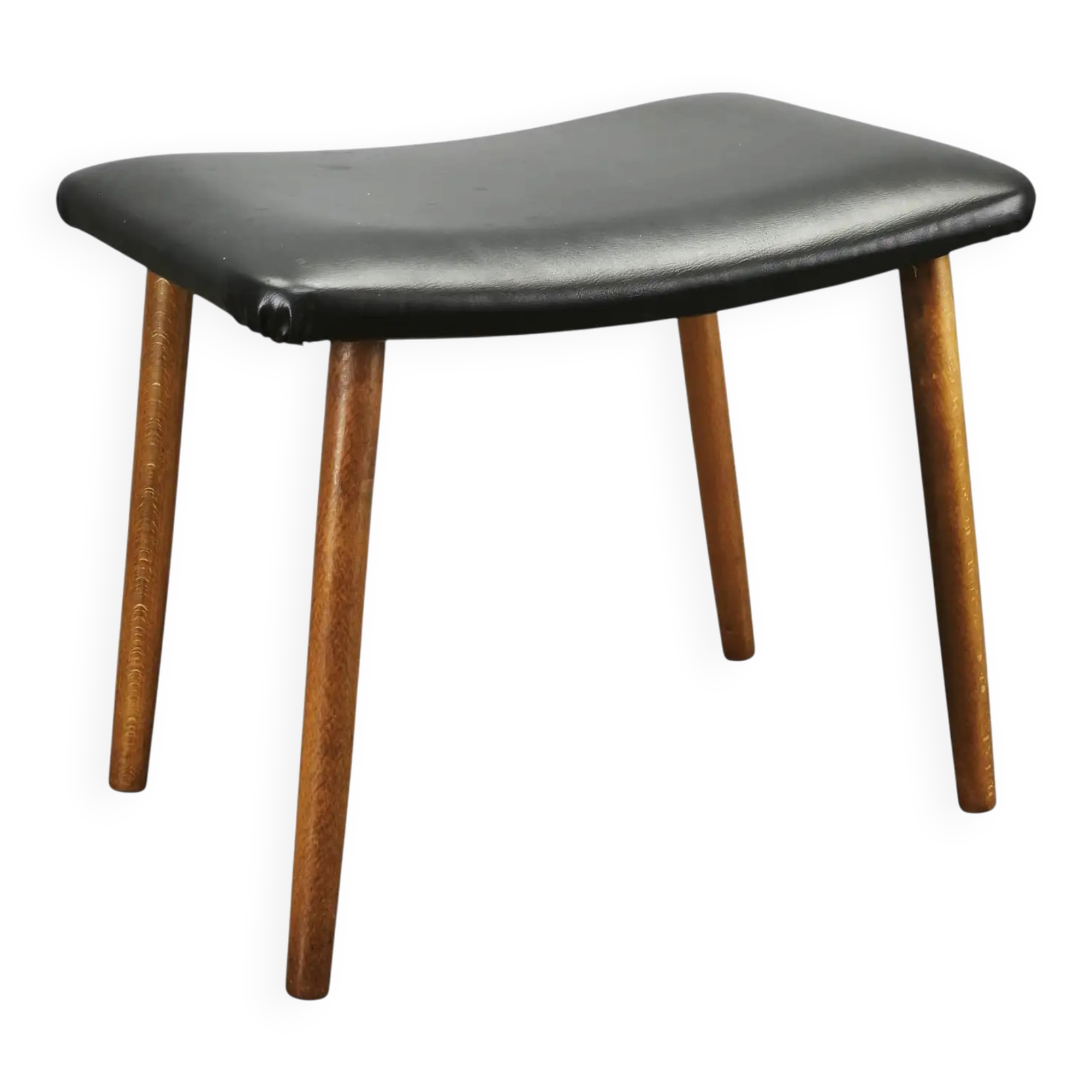 Danish Modern Beech Footstool with Black Vinyl Seat, 1960s