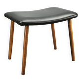 Pouf en hêtre danois moderne avec assise en vinyle noir, années 1960