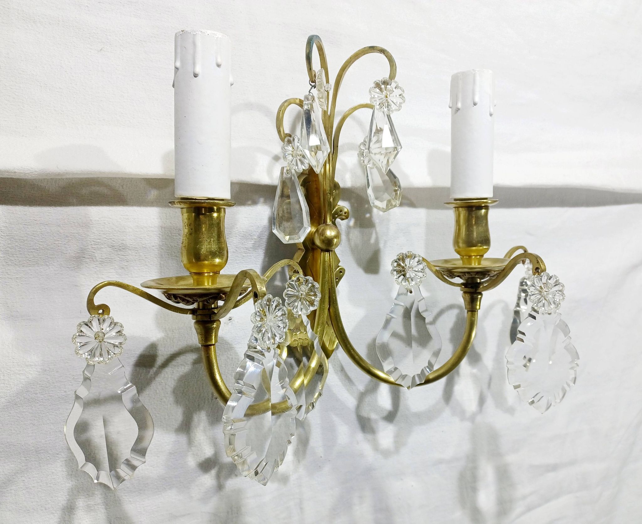 2-light bronze and crystal wall lamp