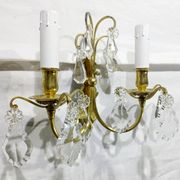2-light bronze and crystal wall lamp