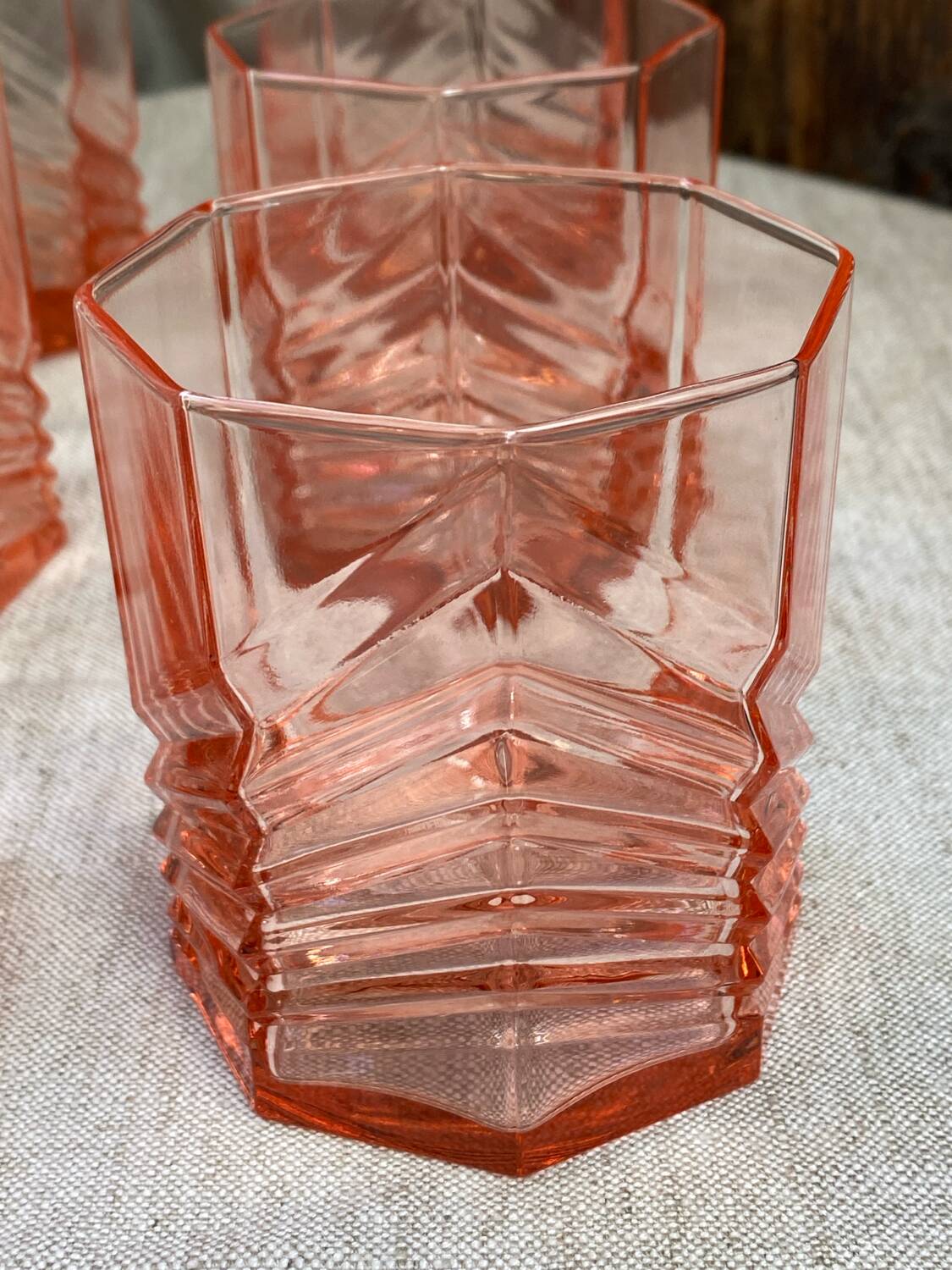 Art Deco Pink Glass Whiskey Glasses