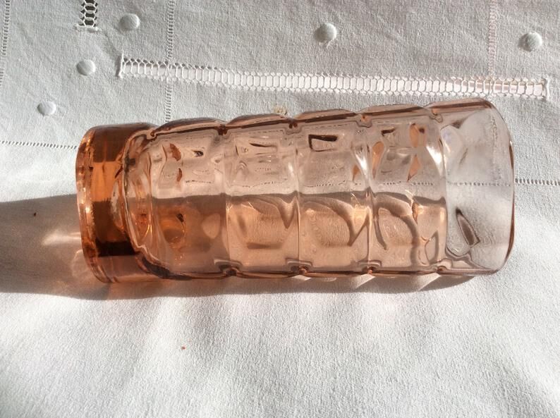 Vintage vase in pink-cut glass art deco Luminarc France