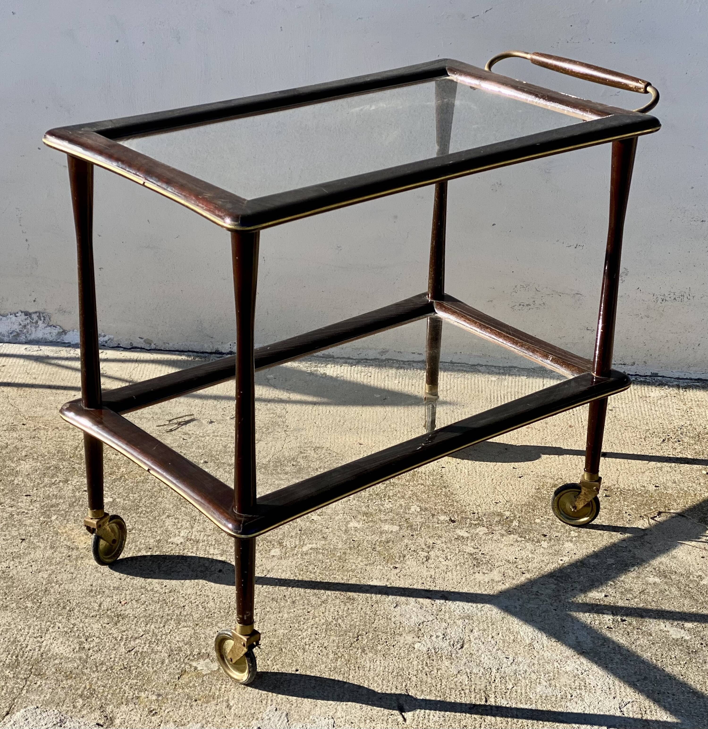 Vintage 1960s modernist serving table on wheels
