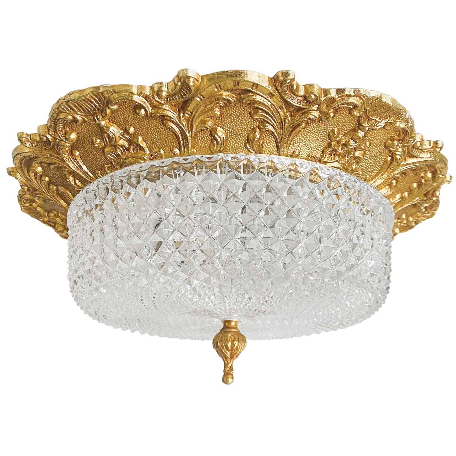 Baroque Ceiling Lamp Brass Facet Cut Glass Ceiling Lamp French Lily