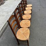 6 solid wood dining chairs with rush seats, oak, 19th century.