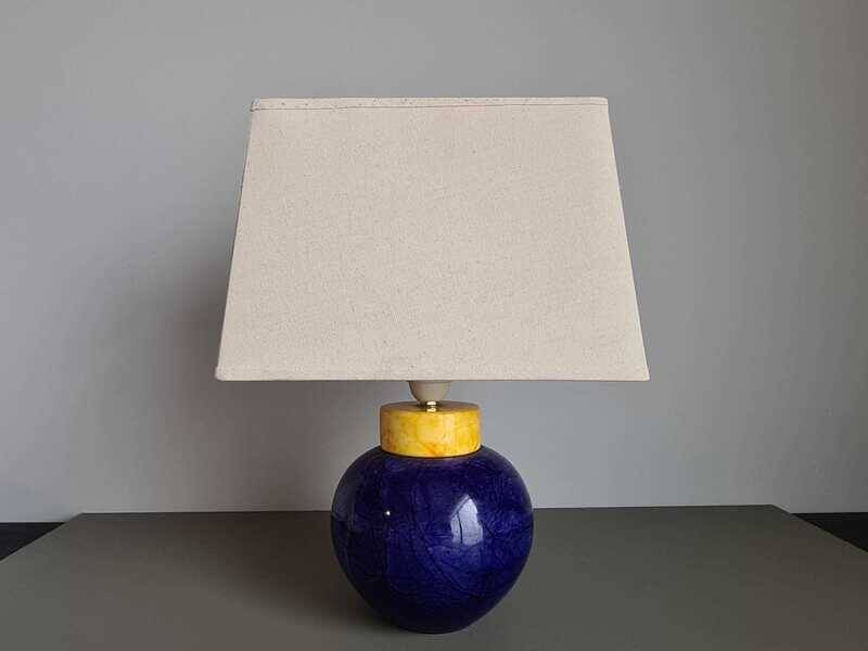 Vintage French table lamp in blue stone 1980s