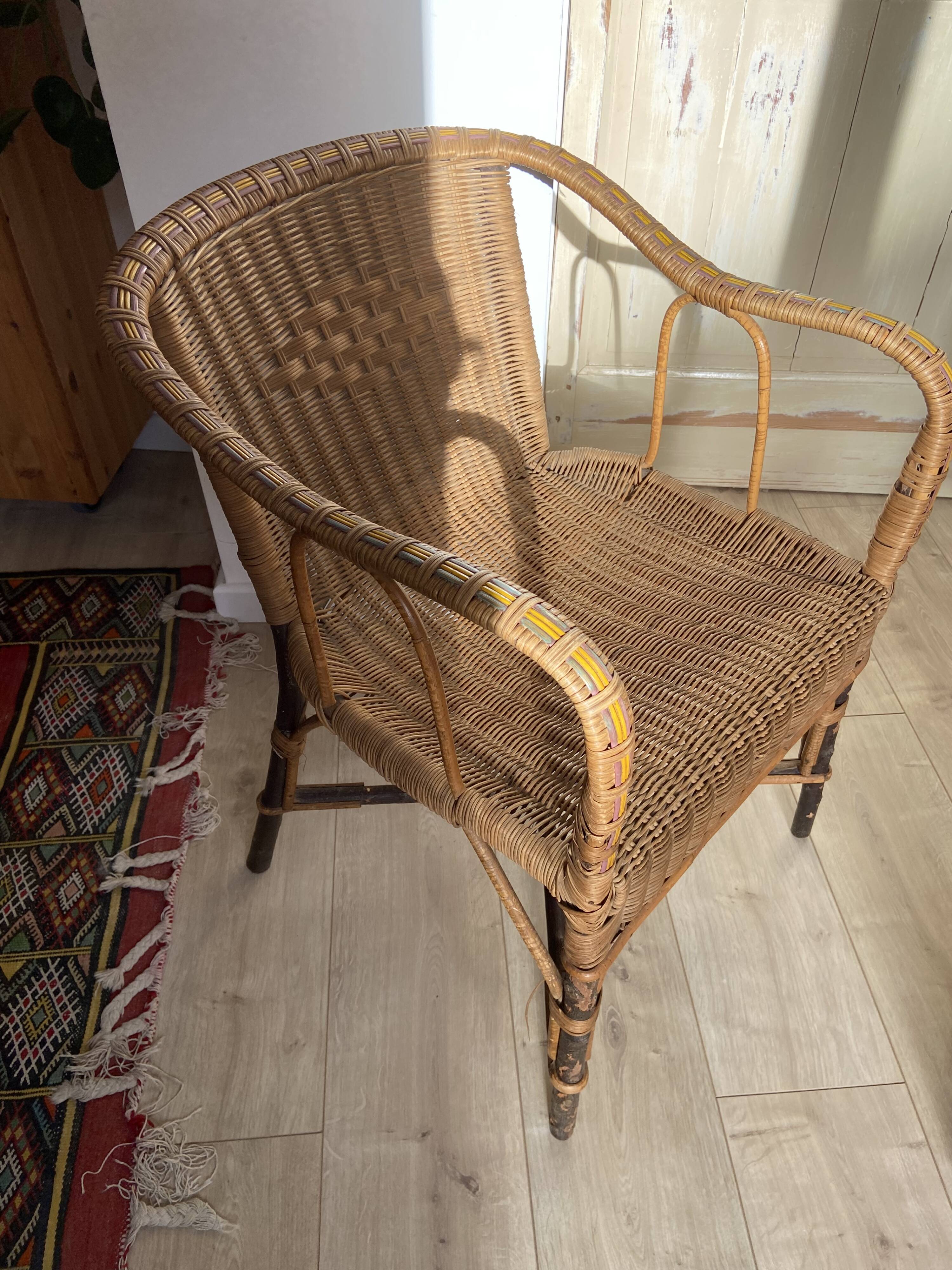 Lot de 2 fauteuils vintage en rotin et osier