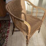 Set of 2 vintage rattan and wicker armchairs