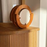 Round pine and plexiglass wall light, 1970