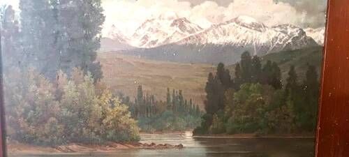 Antique painting landscape mountains oil on canvas Ercole Benussi (Milan 1844)