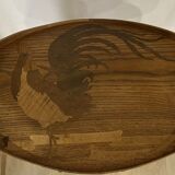 Lounge table rooster signed galle era art nouveau marquetry