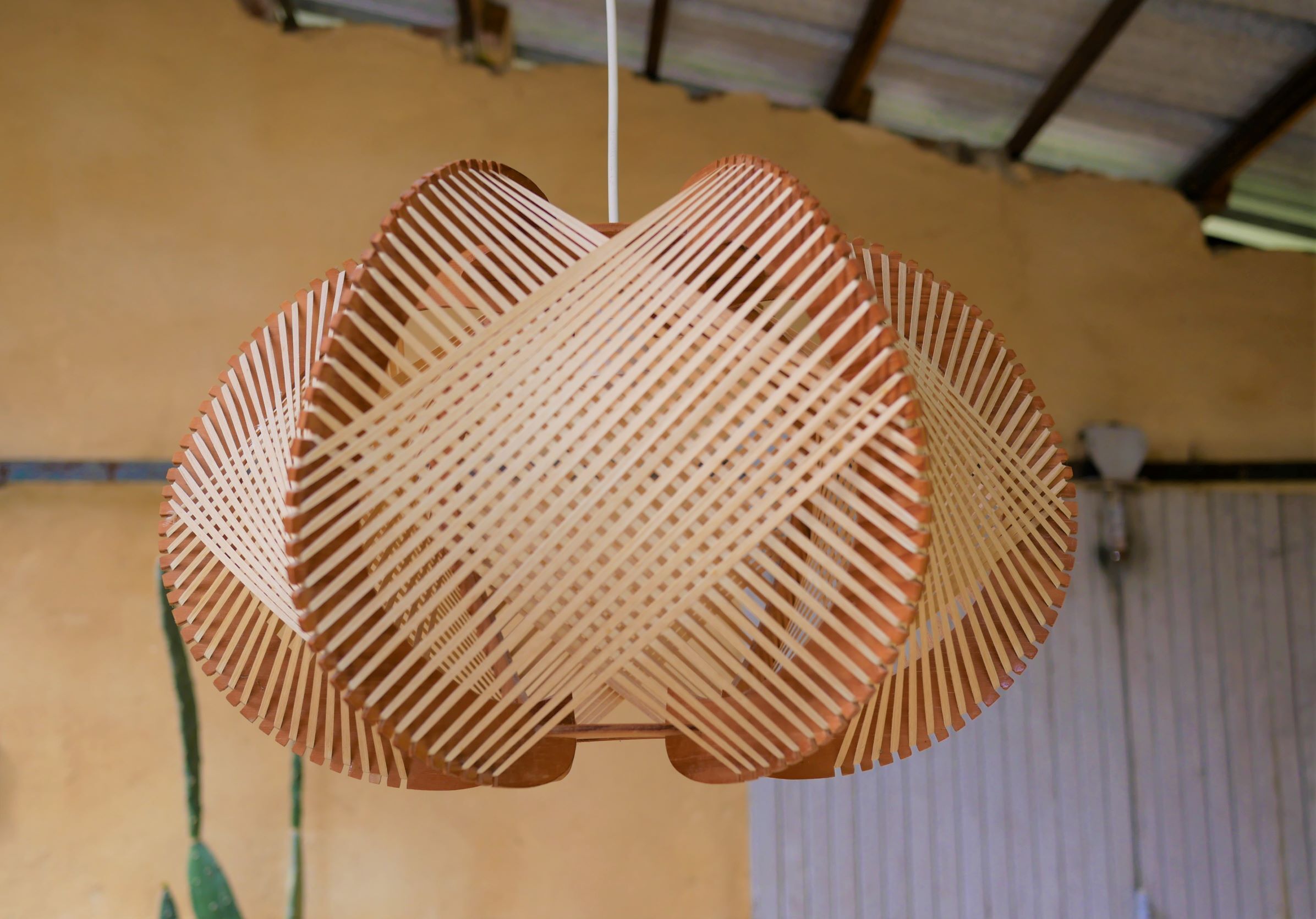 Large Scandinavian vintage wood and wire hanging