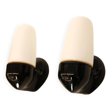 Pair of black 6067 Wall Lamps by Wilhelm Wagenfeld for Lindner