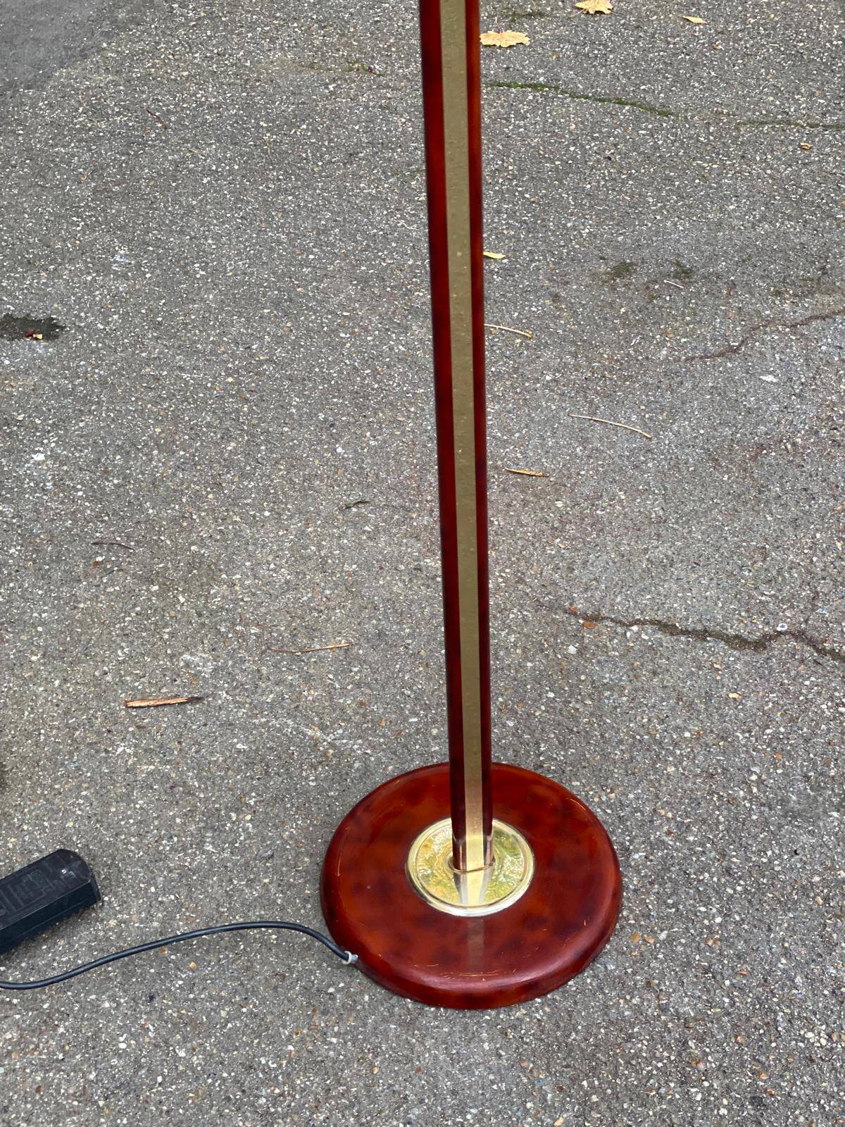 Art Deco floor lamp in burgundy with a golden dome, France