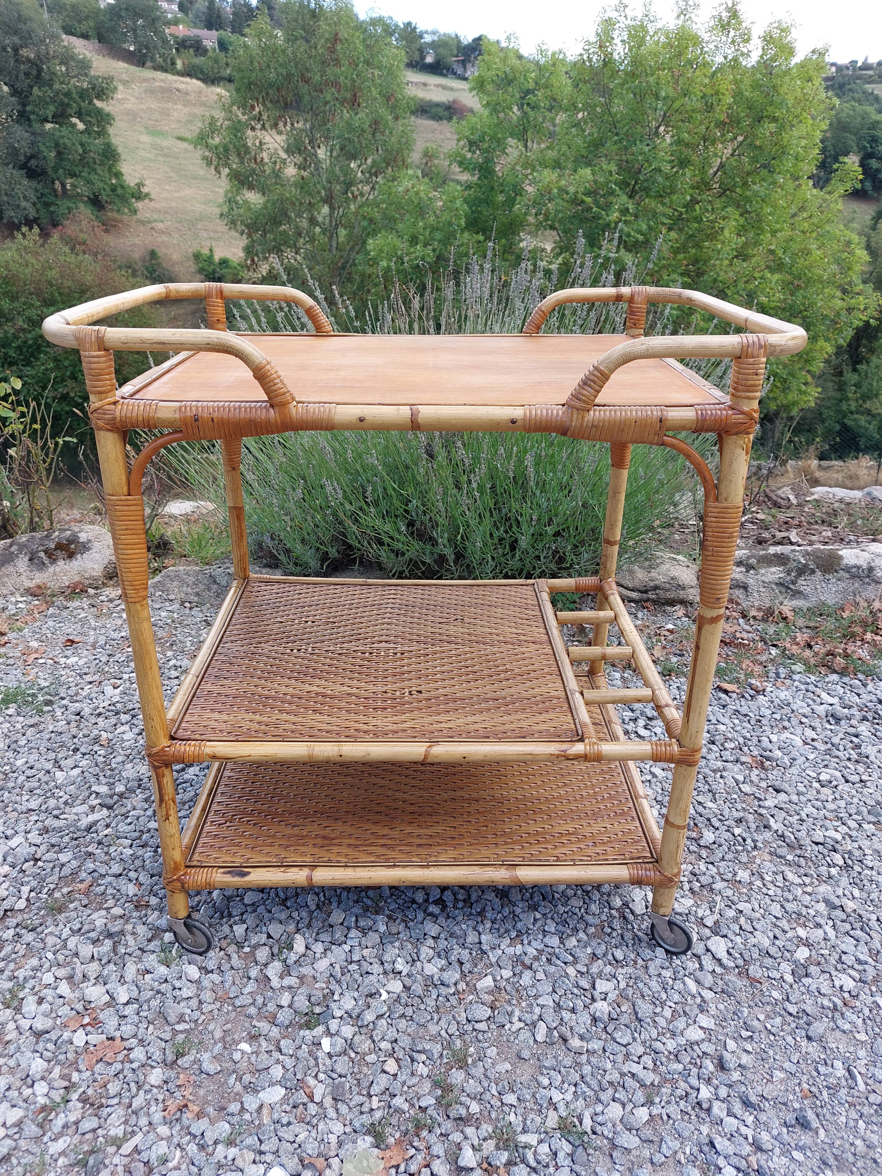 wheeled wicker dessert trolley, console, vintage