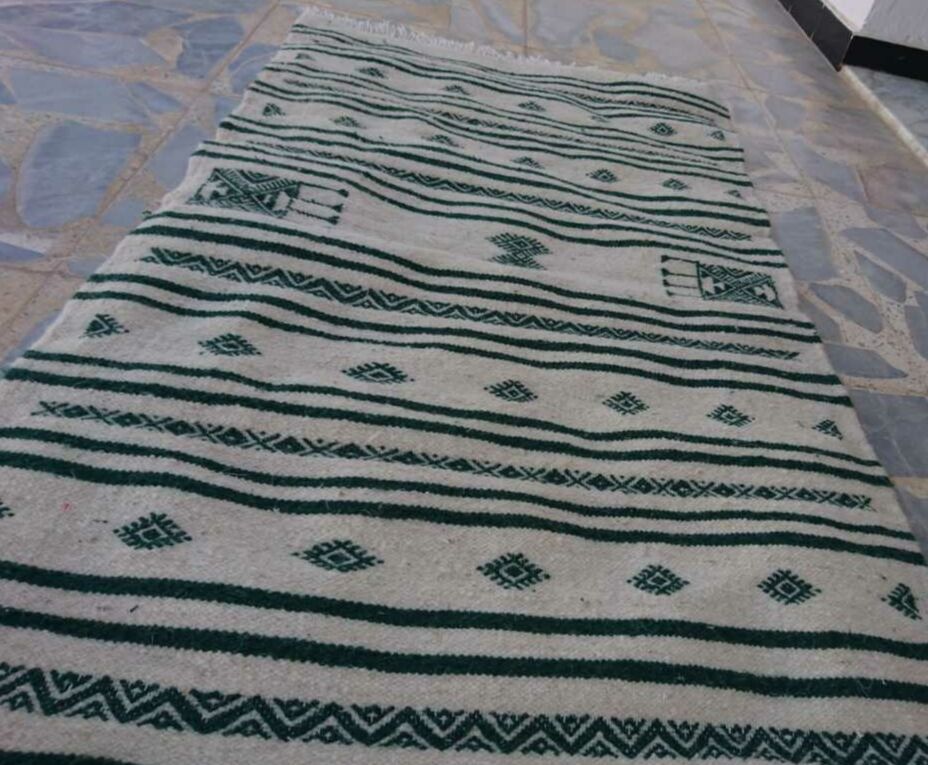 Kilim white and green handmade woollen carpet