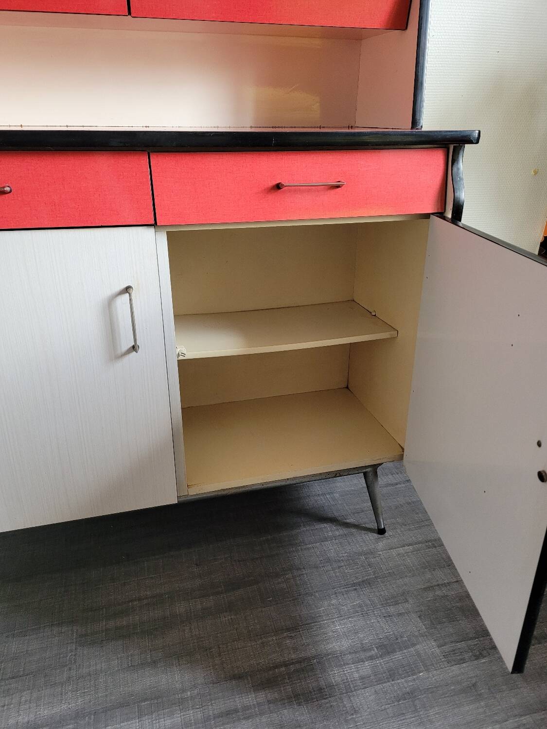 Vintage red and white formica sideboard
