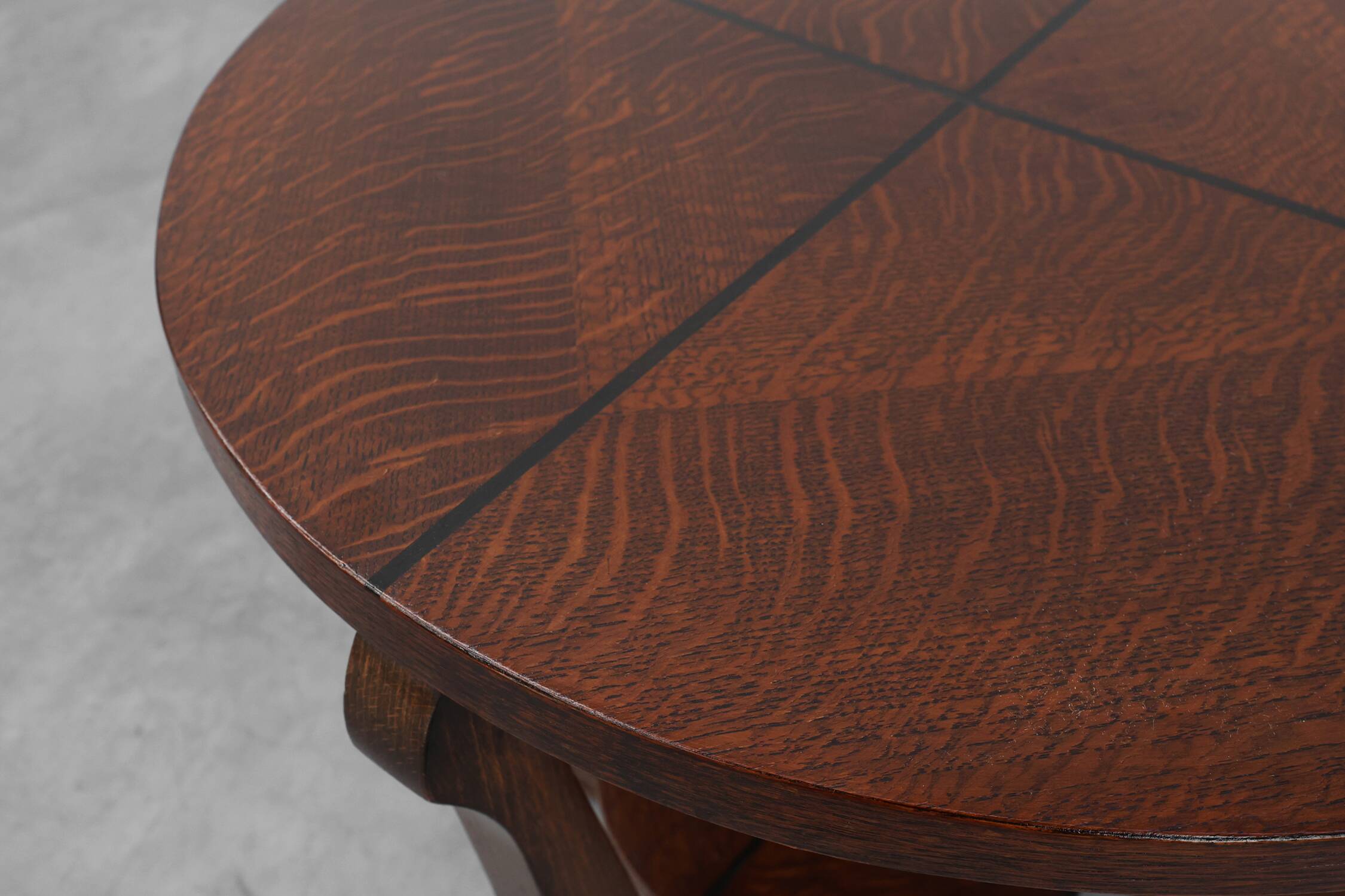 Art Deco Oak Side Table with Sculptural Base and Geometric Top, Belgium ca.
