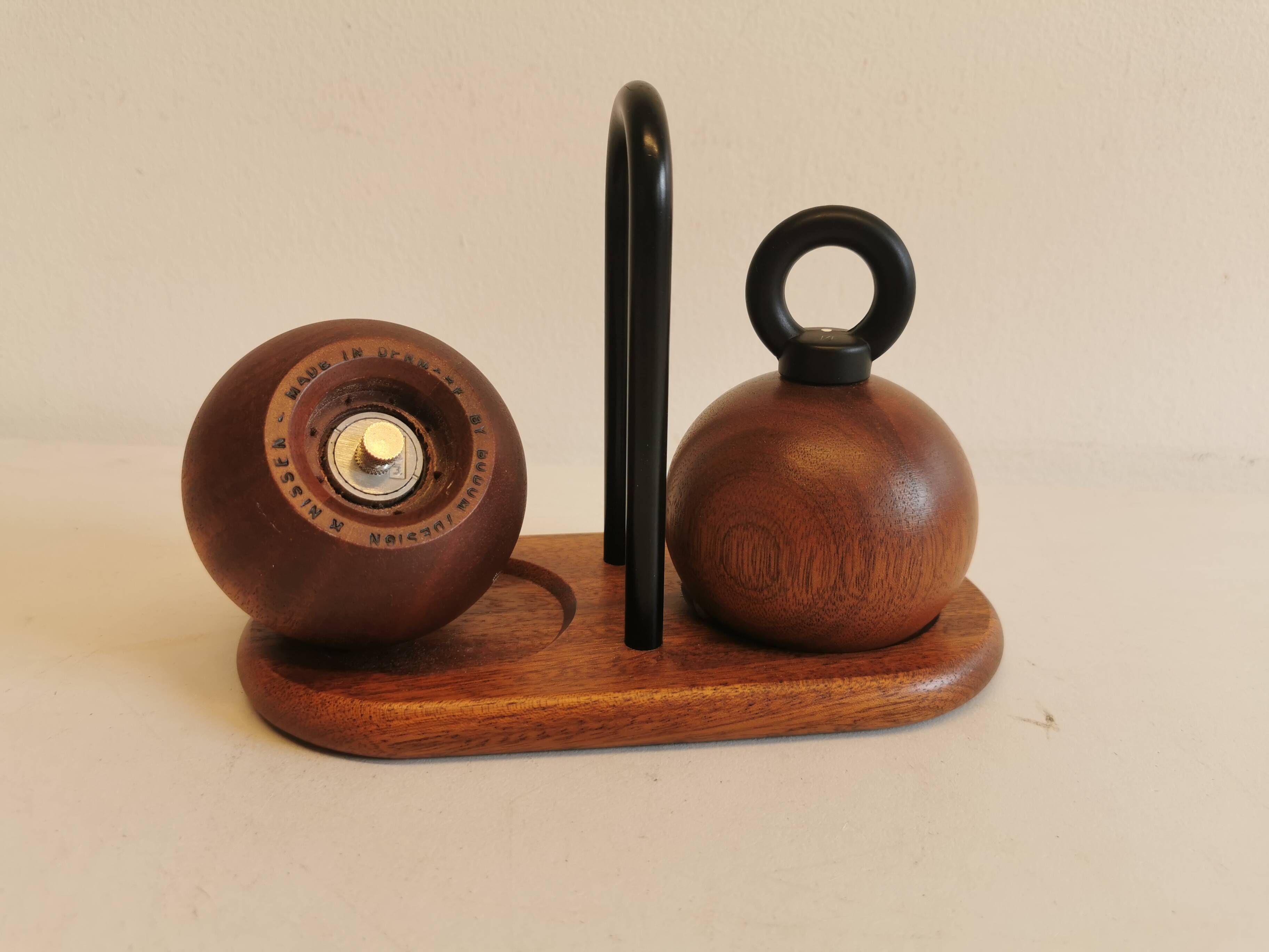 A set of pepper and salt mills designed by C Jörgensen for Bodum Denmark. late 20th century.