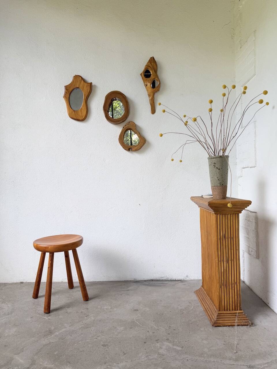 Pine stool assigned to Charlotte Perriand for Les Arcs.