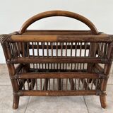 Rattan and wood magazine rack - VINTAGE (1970)