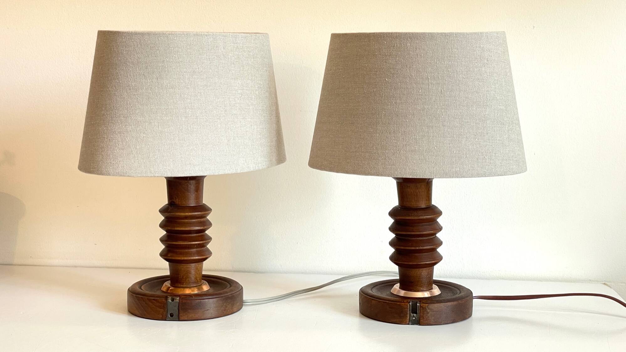 Pair of vintage wooden lamps