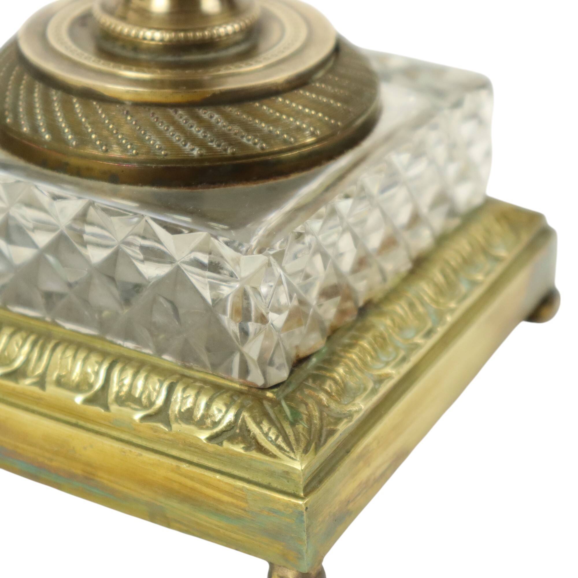 Empire Table Lamp Cut Crystal Diamond Pattern Gilded Bronze