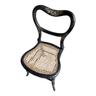 Chaise Napoléon III en bois noir, nacre et cannage n°2